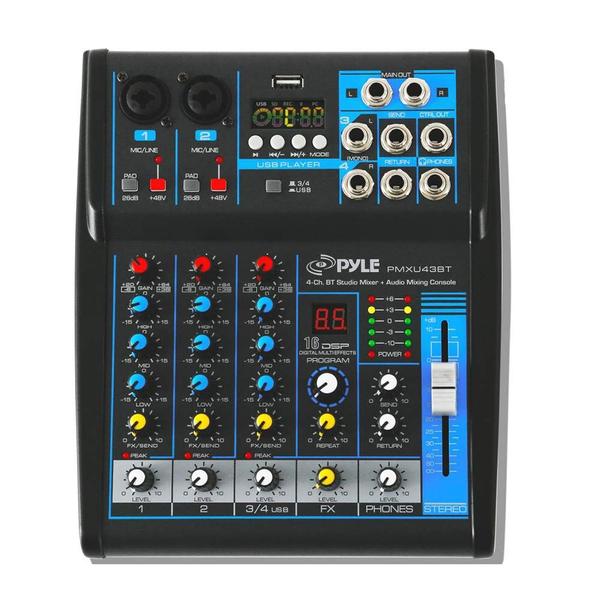 Imagem de Mixer de áudio Pyle PMXU43BT 4 canais USB Bluetooth MP3 48V