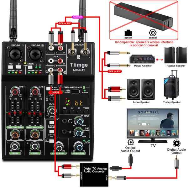 Imagem de Mixer de áudio Tiimge MX-R42 de 4 canais com microfone sem fio duplo