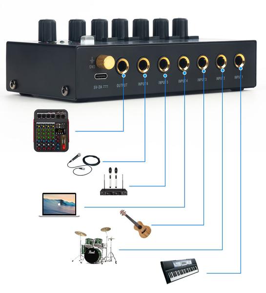 Imagem de Mixer Linha Estéreo De 6 Canais, Saídas/entradas Ts/trs 1/4