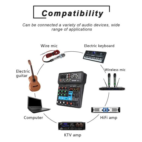 Imagem de Mixer Mesa De Som Áudio Interface 4 Canais Placa De Som 24 Efeitos 48V Profissional Teyun NA4