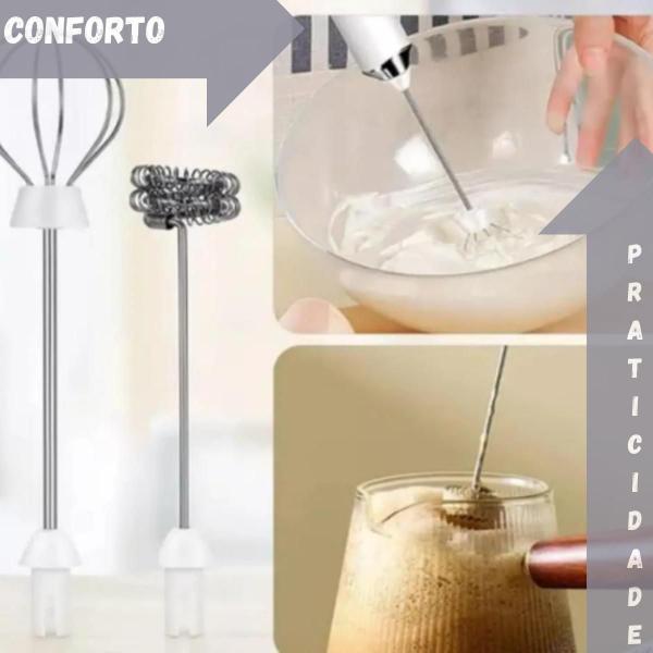 Imagem de Mixer Mini Inox Elétrico Misturador A Pilha Bebidas Shake