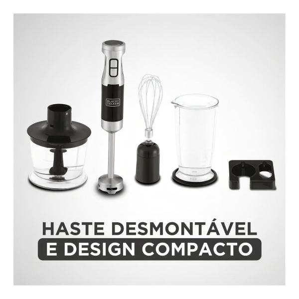 Imagem de Mixer Portátil Black+Decker MK600 Mini Processador Vertical 3 em 1 com Design em Inox 127V