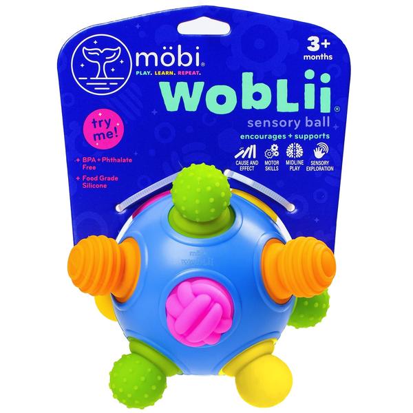 Imagem de MOBI WOBLII Brinquedo Sensorial do Bebê - Bola STEM para bebês e crianças com idade de 3 meses +, Desenvolvimento de habilidades motoras, multicolorido, multidimensional e durável, feito de silicone de grau alimentício,