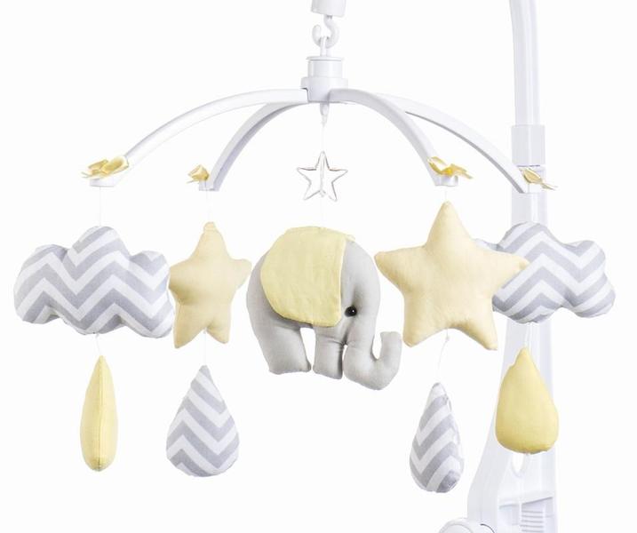 Móbile para berço musical e giratório Elefantinho Amarelo - Sleepbaby Móbiles Imagem de Móbile para berço musical e giratório Elefantinho Amarelo