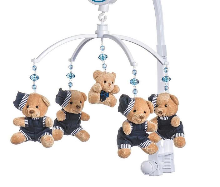 Móbile para berço musical e giratório Urso Boina Azul - Sleepbaby Móbiles Imagem de Móbile para berço musical e giratório Urso Boina Azul