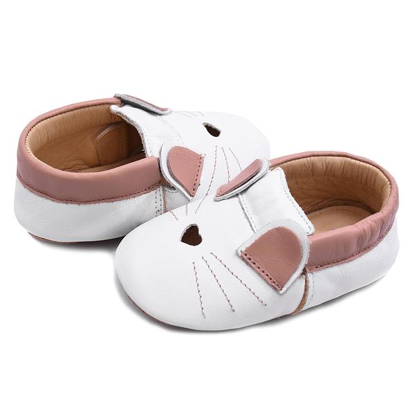 Imagem de Moccs Gatinho Infantil Bili Bilu Couro Smothie Branco e Rosa 3202