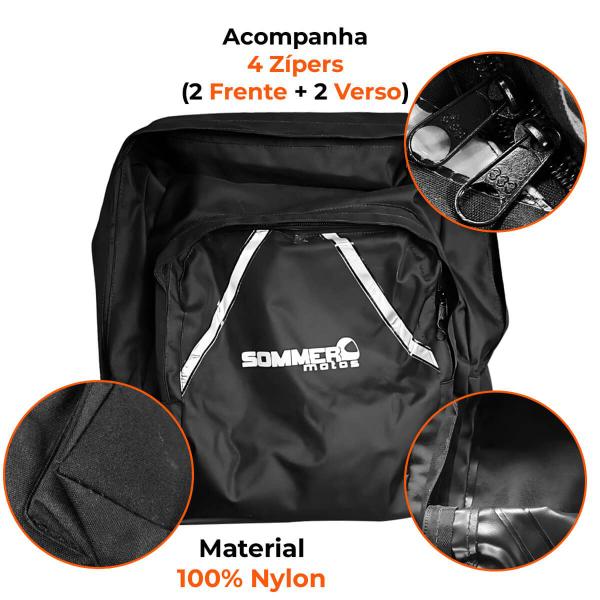 Imagem de Mochila Bag Motoboy Nylon Preta C/ Fita Refletiva Tamanho GG 60x45 cm Sommer