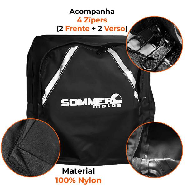 Imagem de Mochila Bag Motoboy Nylon Preta C/ Fita Refletiva Tamanho Médio 51x36 cm Sommer