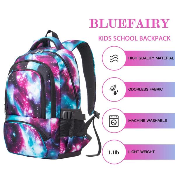 Mochila BLUEFAIRY Kids Galaxy Purple para meninas de 8 a 10 anos Imagem de Mochila BLUEFAIRY Kids Galaxy Purple para meninas de 8 a 10 anos