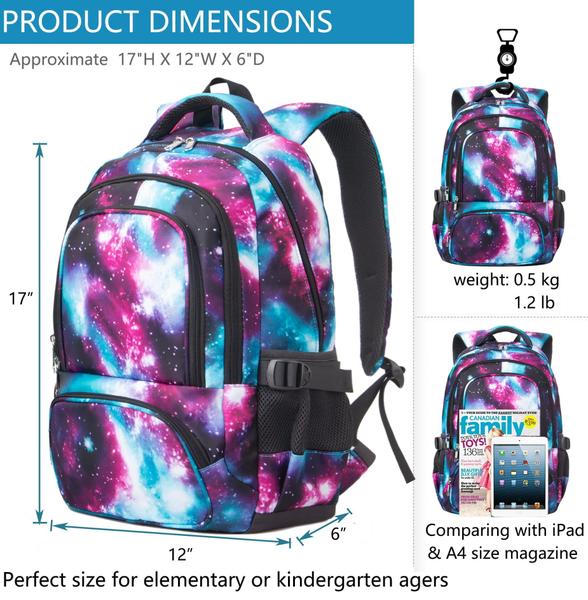 Mochila BLUEFAIRY Kids Galaxy Purple para meninas de 8 a 10 anos Imagem de Mochila BLUEFAIRY Kids Galaxy Purple para meninas de 8 a 10 anos