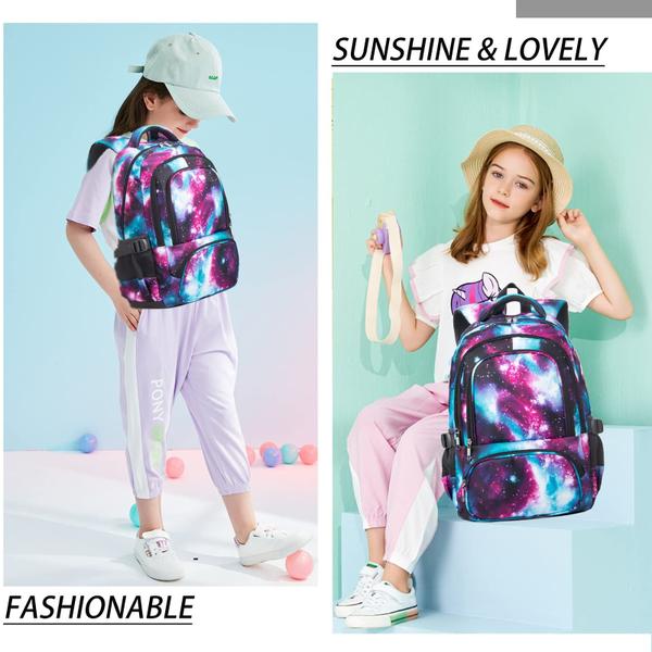 Mochila BLUEFAIRY Kids Galaxy Purple para meninas de 8 a 10 anos Imagem de Mochila BLUEFAIRY Kids Galaxy Purple para meninas de 8 a 10 anos