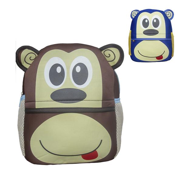 Imagem de Mochila Bolsa de Costa Macaquinho C/ Orelhas Escolar Infantil Pequena C/ Bolsos