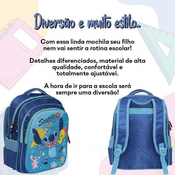 Imagem de Mochila Bolsa Escolar Stitch Alça Costas Volta As Aulas