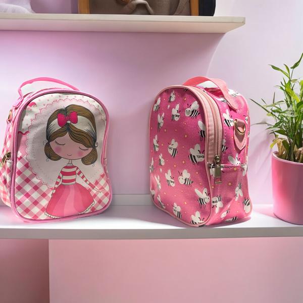 Imagem de Mochila Bolsa Infantil Fofa Menina Bolsa Escolar Bailarina e Abelha