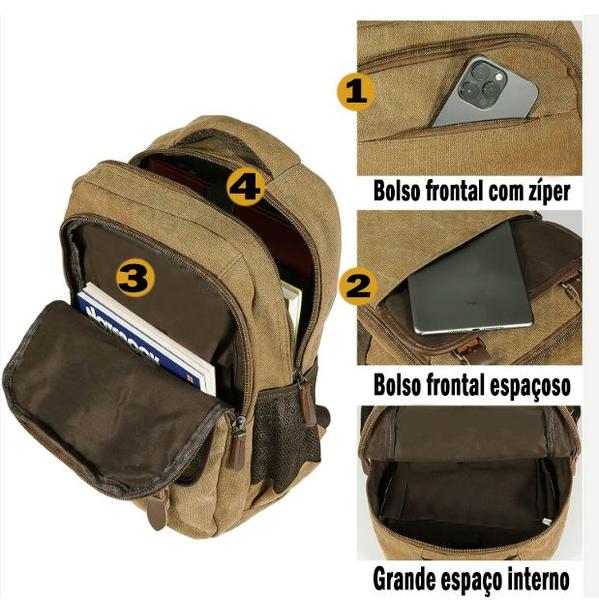 Imagem de Mochila Bolsa Masculina Feminina Espaçosa Moderna Alto Padrão Reforçada De Lona Dia a Dia Trabalho Escolar Passeio Faculdade