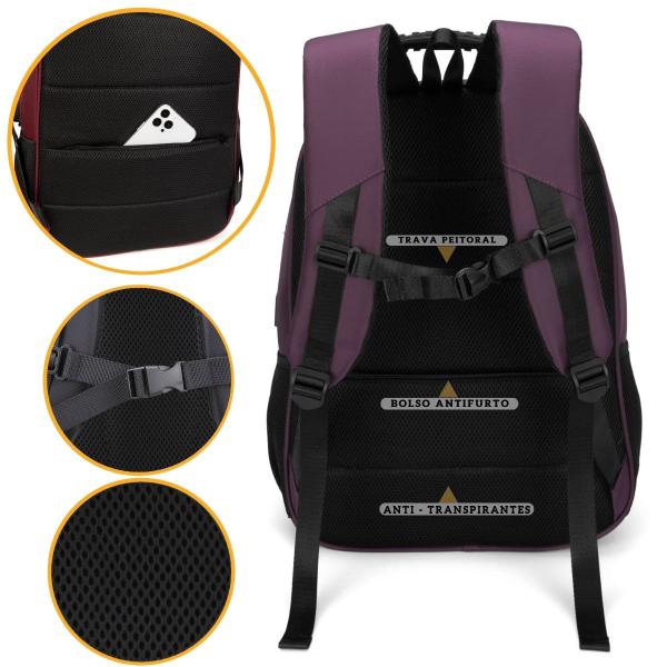 Imagem de Mochila Bolsa Masculina Feminina Notebook Bolso Antifurto Cadeado na Lateral Alto Padrão e Com Saída USB Trabalho Faculdade Escolar Viagem Dia a Dia