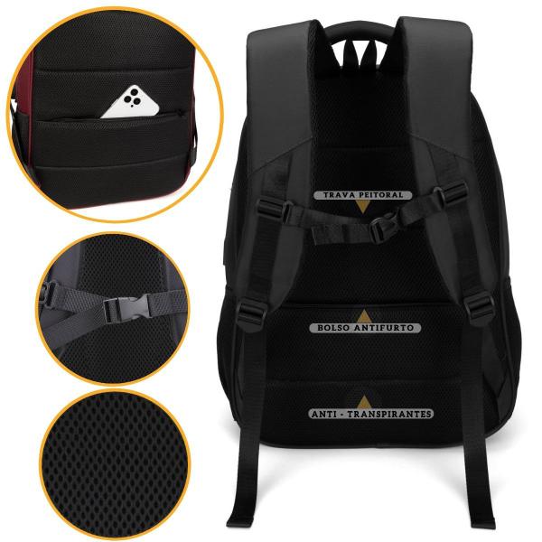 Imagem de Mochila Bolsa Masculina Feminina Notebook Bolso Antifurto Cadeado na Lateral Alto Padrão e Com Saída USB Trabalho Faculdade Escolar Viagem Dia a Dia