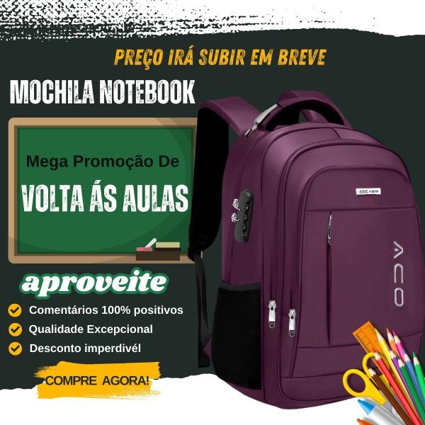 Imagem de Mochila Bolsa Masculina Feminina Notebook Bolso Antifurto Cadeado na Lateral Alto Padrão e Com Saída USB Trabalho Faculdade Escolar Viagem Dia a Dia