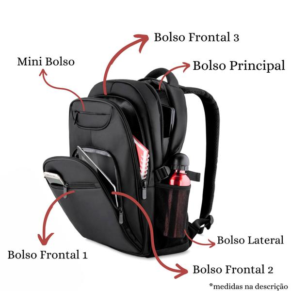 Imagem de Mochila Bolsa Masculina Reforçada Notebook Feminina Unissex Preta