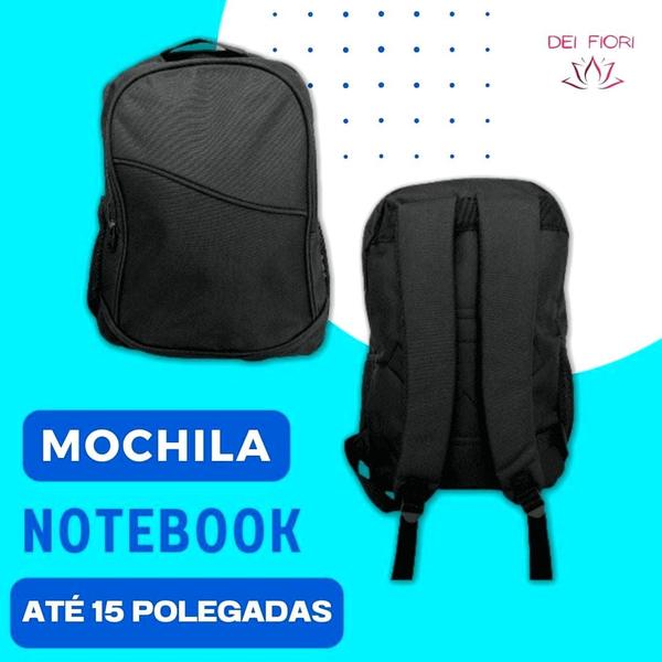 Imagem de Mochila Bolsa Notebook 15p Poliéster Masculina Preta Grande