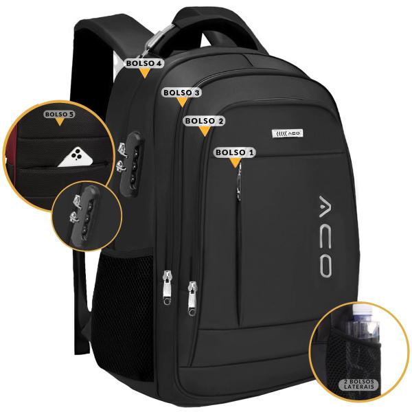 Imagem de Mochila Bolsa Notebook Reforçada Anti Furto Semi Impermeável