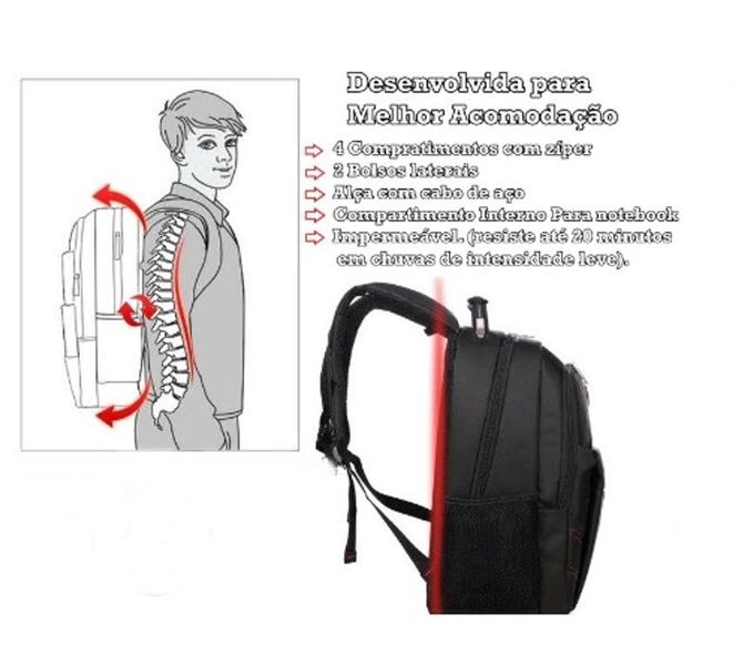 Imagem de Mochila Bolsa Reforçada Notebook 15.6' Escolar Cabo Aço impermeável