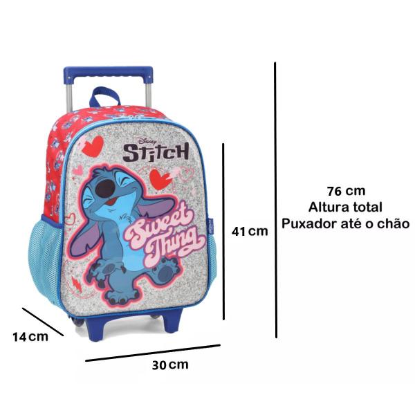 Imagem de Mochila Carrinho Infantil Disney Stitch Ohana Escolar Luxcel