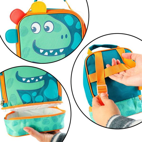 Imagem de Mochila Com Rodinhas Lancheira Térmica Infantil Escolar Passeio - Dino Verde