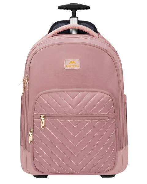 Imagem de Mochila com rodinhas MATEIN para mulheres de 17 polegadas com rodas rosa