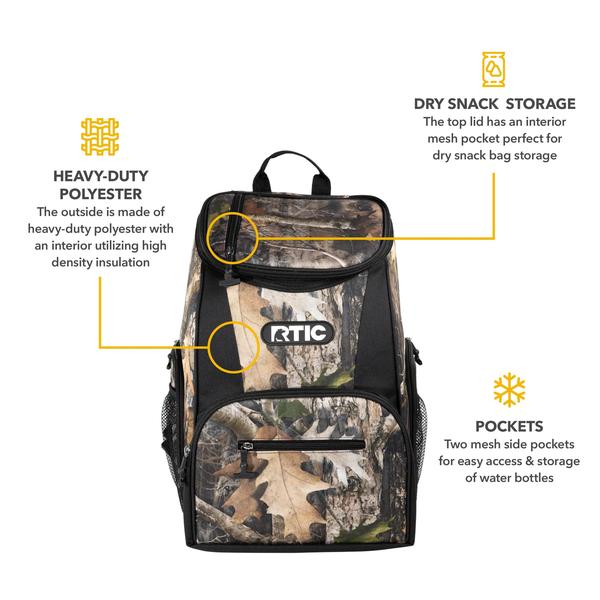 Imagem de Mochila Cooler RTIC Kanati Camo, capacidade de 15 latas, 24 horas, frio