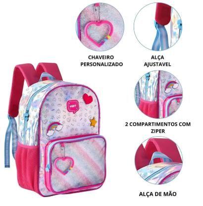 Imagem de Mochila Costas Clio Style Happy Arco-íris Holográfica Prata