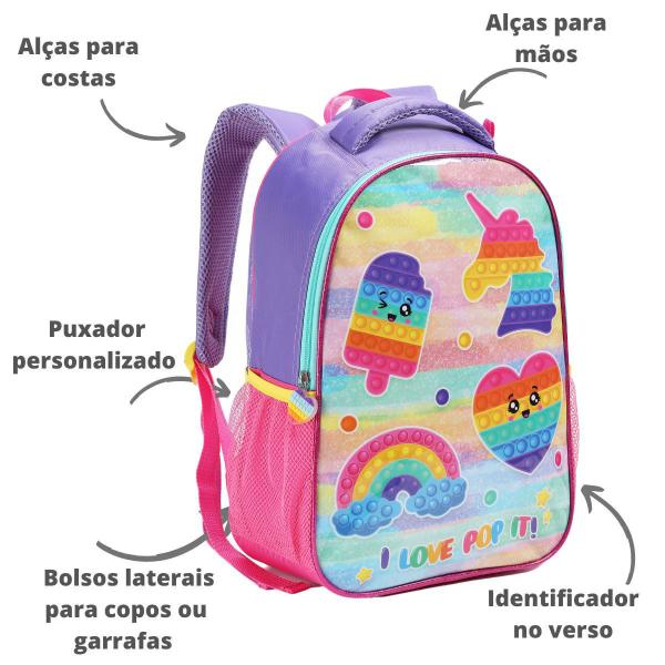 Imagem de Mochila Costas Escolar Feminina Menina Grande Sorvete Pop It Seanite