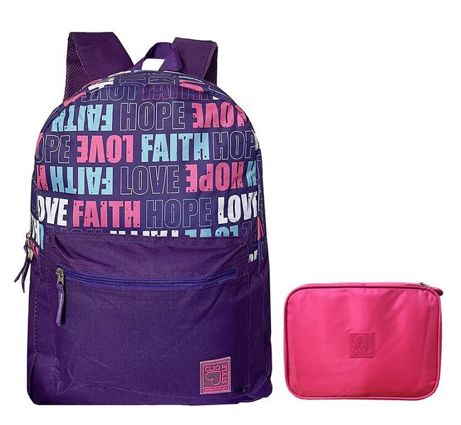 Imagem de Mochila Costas Escolar Reforçada Lilas + Estojo Roxo