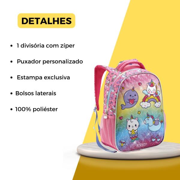 Imagem de Mochila Costas Galaxia Gatinho Unicórnio Escolar Infantil