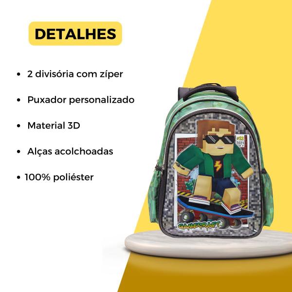 Imagem de Mochila Costas Gamecraft Meninos Escolar Jogos