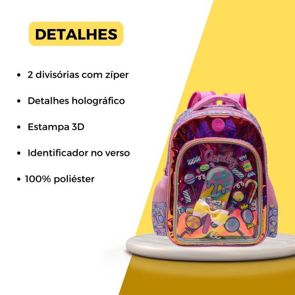 Imagem de Mochila Costas Ice Cream Holográfico Menina Infantil Escolar