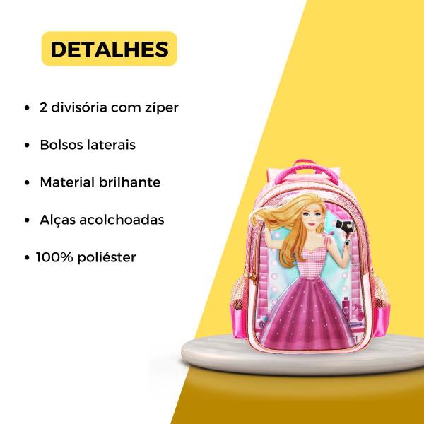 Imagem de Mochila Costas Infantil Boneca Princesa Rosa Menina Escolar