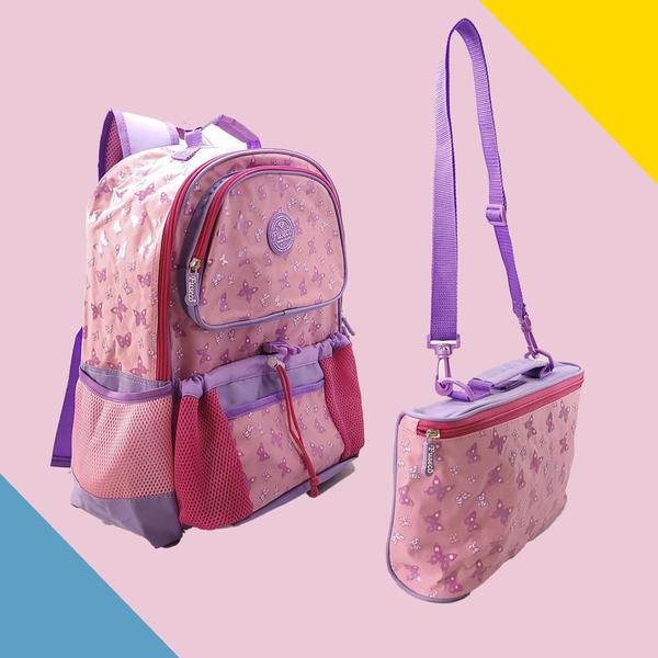 Imagem de Mochila Costas Infantil Menina Lancheira Térmica Grande Porta Garrafa Escolar Bolsa Passeio Feminina