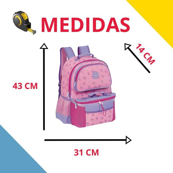 Imagem de Mochila Costas Infantil Menina Lancheira Térmica Grande Porta Garrafa Escolar Bolsa Passeio Feminina