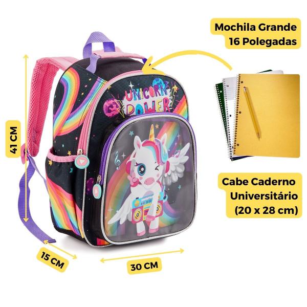 Mochila Costas Infantil Meninas Unicórnio Arco Íris - Denlex Imagem de Mochila Costas Infantil Meninas Unicórnio Arco Íris