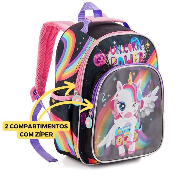 Mochila Costas Infantil Meninas Unicórnio Arco Íris - Denlex Imagem de Mochila Costas Infantil Meninas Unicórnio Arco Íris