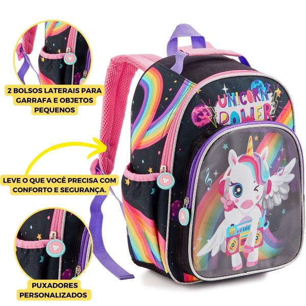 Mochila Costas Infantil Meninas Unicórnio Arco Íris - Denlex Imagem de Mochila Costas Infantil Meninas Unicórnio Arco Íris