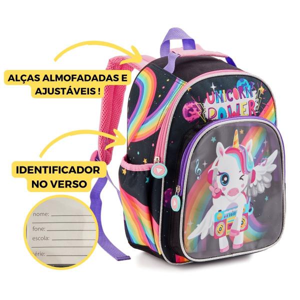 Mochila Costas Infantil Meninas Unicórnio Arco Íris - Denlex Imagem de Mochila Costas Infantil Meninas Unicórnio Arco Íris