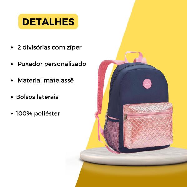 Imagem de Mochila Costas Juvenil Feminina Reforçada Escolar