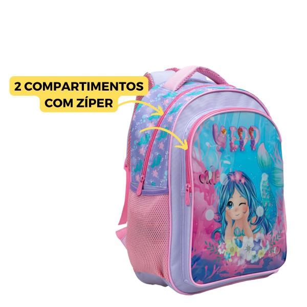 Imagem de Mochila Costas Meninas Grande Sereia Escolar Yepp