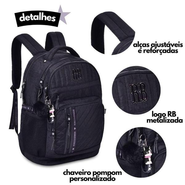 Imagem de Mochila Costas Rebecca Bonbon Preto Rb Escolar Meninas