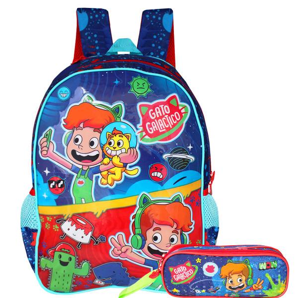 Imagem de Mochila De Alças Gato Galáctico Com Estojo Infantil Duplo