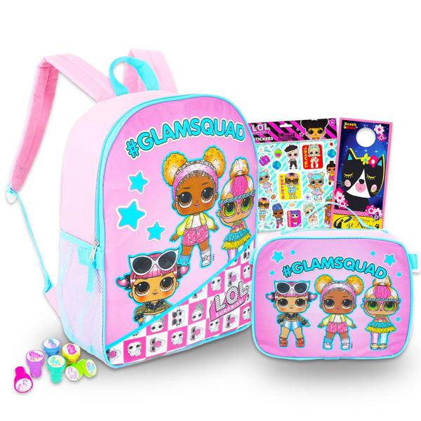 Imagem de Mochila de boneca LOL com lancheira para meninas - Pacote de 5 pc com saco escolar de 16 polegadas Lol Dolls, saco de almoço, adesivos de animais e muito mais para materiais escolares LOL (Lol Dolls Activity Set)