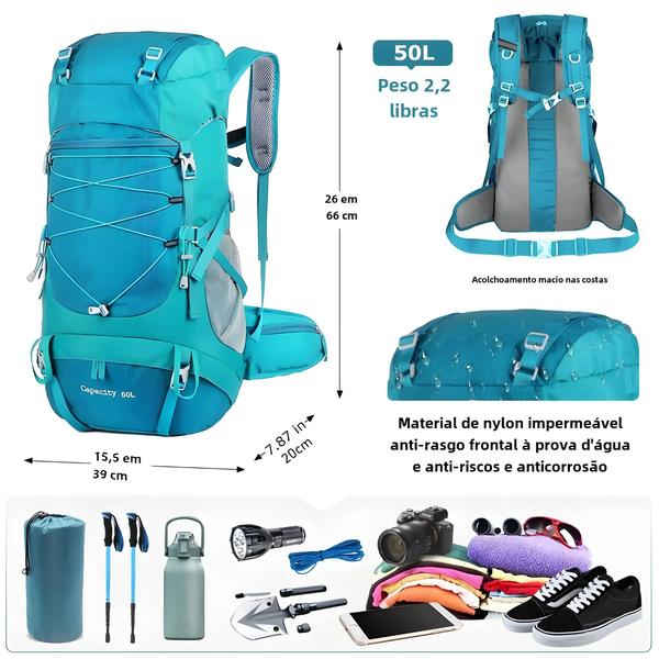 Imagem de Mochila de Caminhada 50L Multifuncional - Com Capa de Chuva para Trekking e Viagens