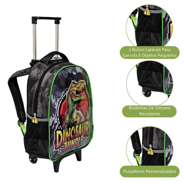 Imagem de Mochila De Carrinho Escolar Infantil Menino Dinossauro Rex